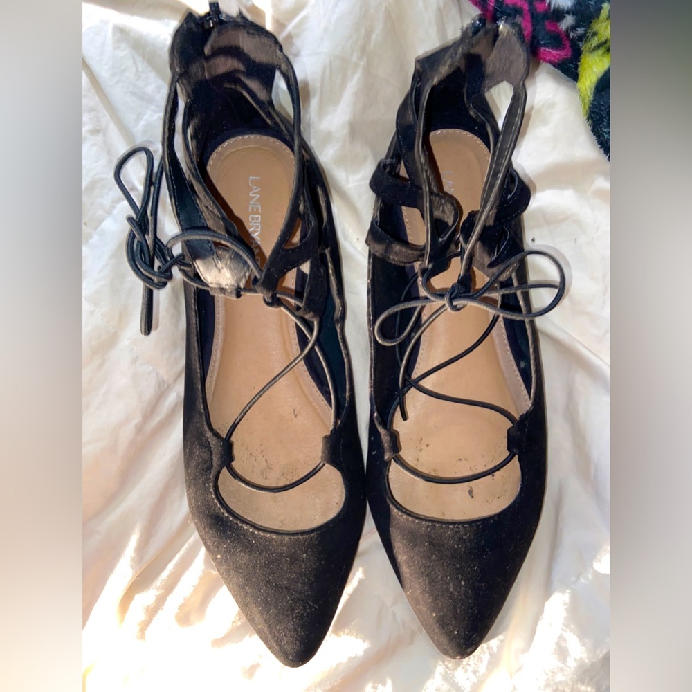 Black Tie Up Faux Suede Flats size 12
